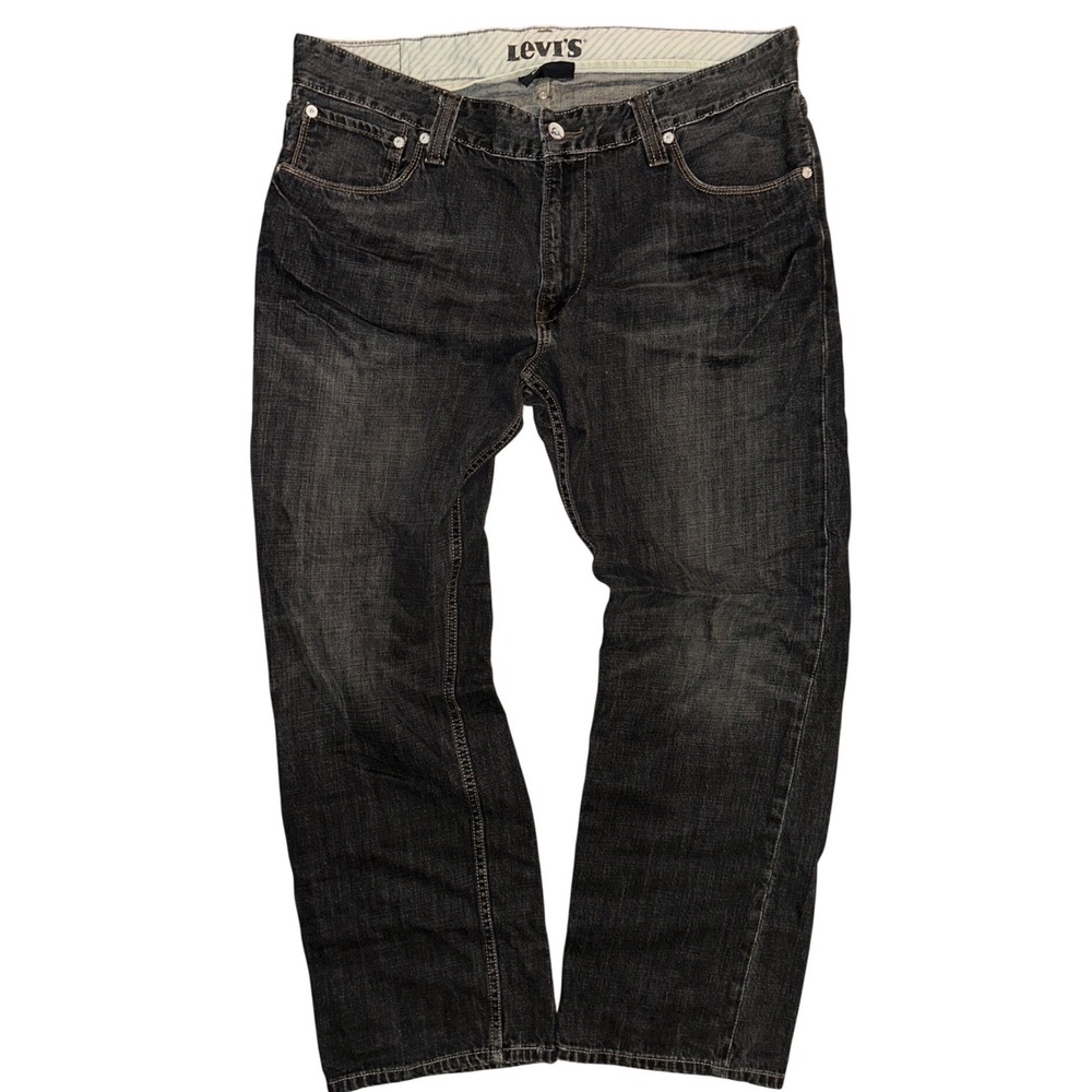 Levis Slim Straight Jeans Mens 40x30 Black Faded Denim Button Flap Pockets